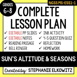 MS-ESS1-1 Sun’s Altitude and the Seasons Lesson