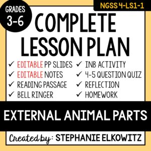 4-LS1-1 External Animal Parts Lesson