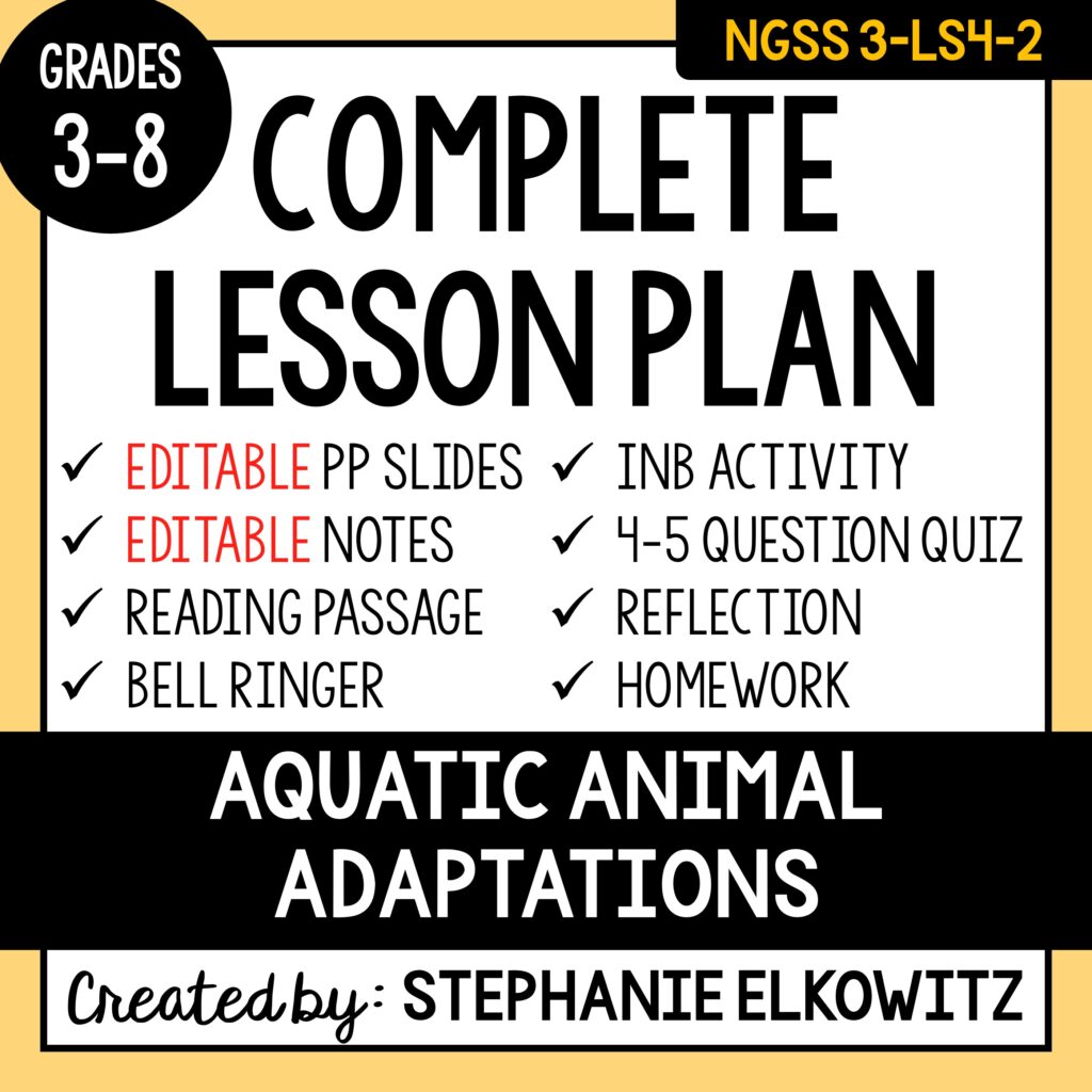 3-LS4-2 Aquatic Animal Adaptations Lesson | Stephanie Elkowitz