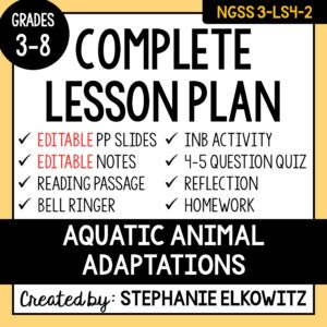 3-LS4-2 Aquatic Animal Adaptations Lesson