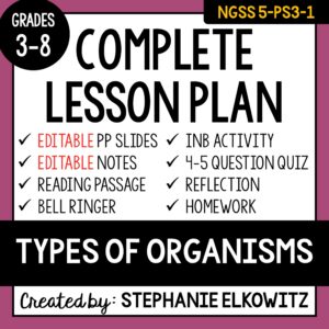 5-PS3-1 Types of Organisms Lesson