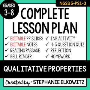 5-PS1-3 Qualitative Properties Lesson