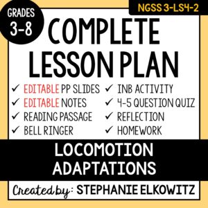 3-LS4-2 Locomotion Adaptations Lesson