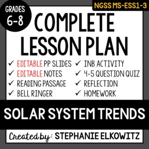 MS-ESS1-3 Solar System Trends Lesson