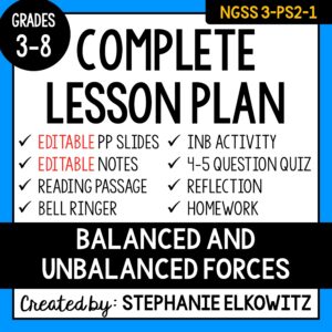 3-PS2-1 Balanced and Unbalanced Forces Lesson